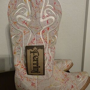 Ferrini Women's Heeled Boots - White with Red and Yellow Accents